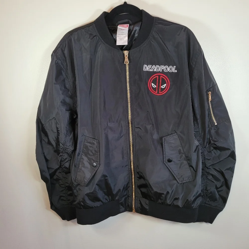 Marvel Deadpool Tacos Jacket Large Black Bomber Rare Graphic Deadpool - Picture 2 of 16